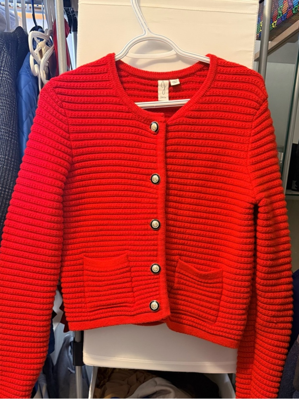 Joie Red Ribbed Button-Front Cardigan